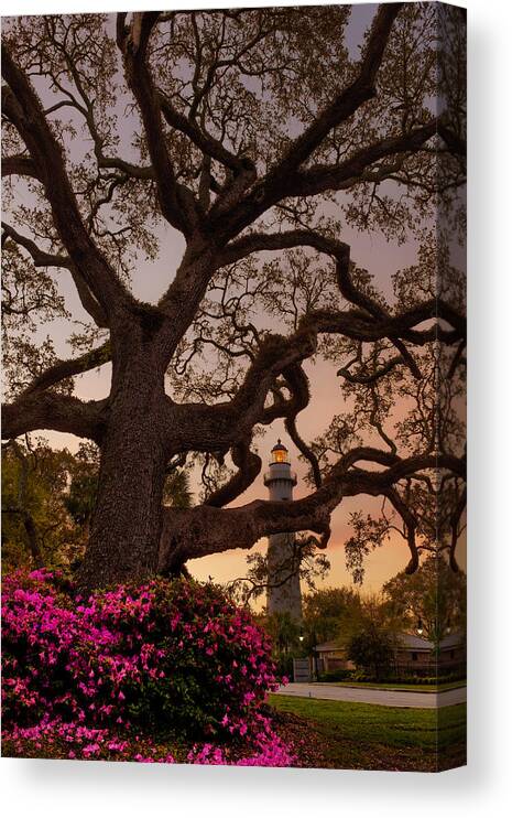 Architecture Canvas Print featuring the photograph Twilight at St. Simons Lighthouse by Chris Bordeleau