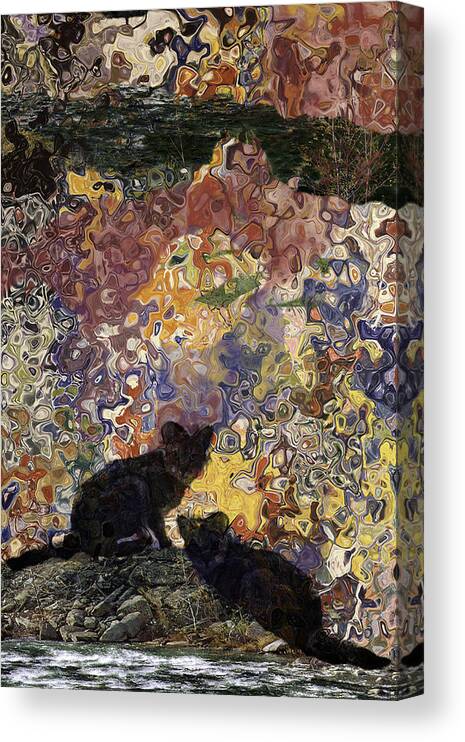 Digital Canvas Print featuring the digital art Cats Along A Stream by Richard Baron
