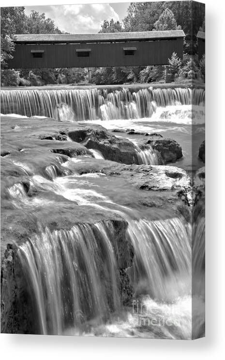 Cataract Falls Canvas Print featuring the photograph Upper Cataract Falls Portrait View Black And White by Adam Jewell