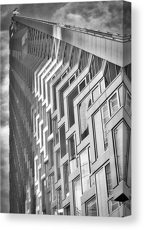 625 West 57th Street Canvas Print featuring the photograph Upward View to West 57 ST NYC BW by Susan Candelario
