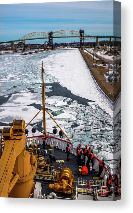 Uscg Canvas Print featuring the photograph USCG Cutter Mackinaw Soo Locks -8147 by Norris Seward