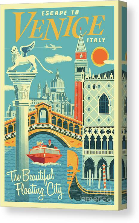 Travel Poster Canvas Print featuring the digital art Venice Poster - Retro Travel #1 by Jim Zahniser