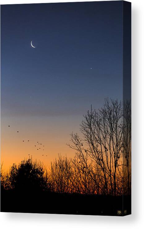 Moon Canvas Print featuring the photograph Venus, Mercury and the Moon by John Meader
