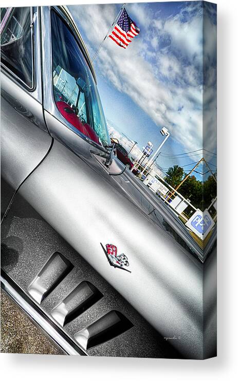 Automobile Canvas Print featuring the photograph Vette 1965 Silver B _ hdr by Michael Rankin