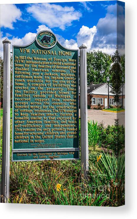 Vfw National Home Canvas Print featuring the photograph VFW Home Historical Site Sign by Grace Grogan