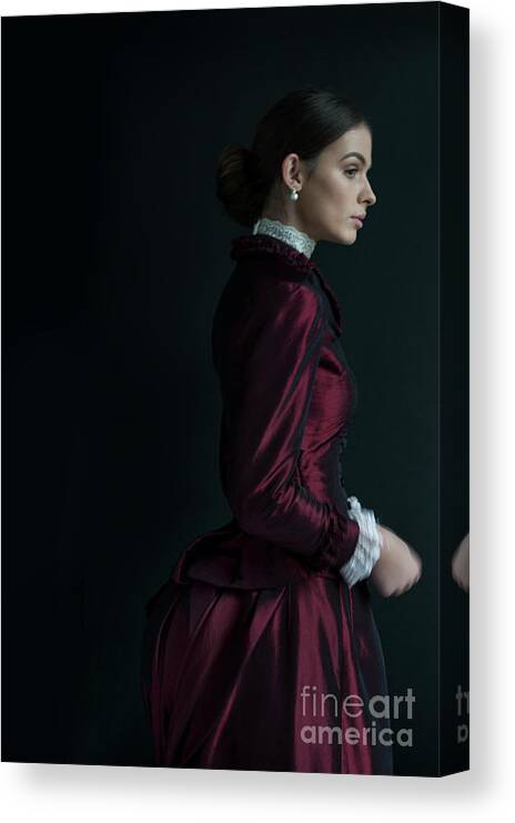 Victorian Canvas Print featuring the photograph Victorian Woman In A Red Bussle Dress by Lee Avison