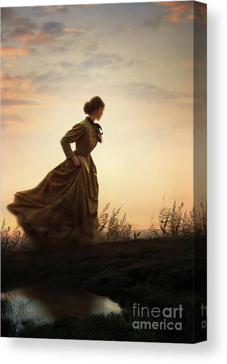 Victorian Canvas Print featuring the photograph Victorian Woman Running On The Moors by Lee Avison