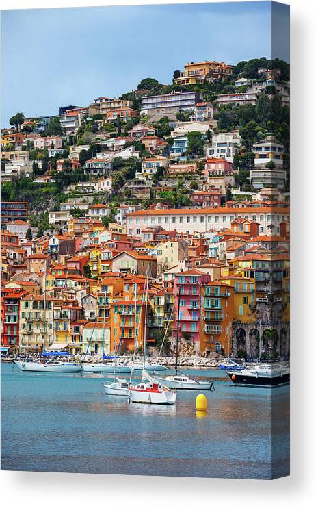 Villefranche Canvas Print featuring the photograph Villefranche Sur Mer Town On French Riviera by Artur Bogacki