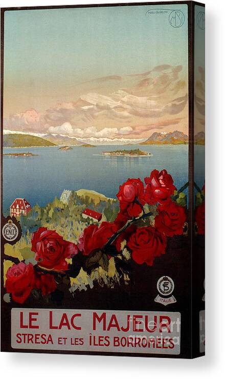 Vintage Canvas Print featuring the digital art Vintage 1920s Lake Maggiore Stresa Italian travel Poster by Heidi De Leeuw