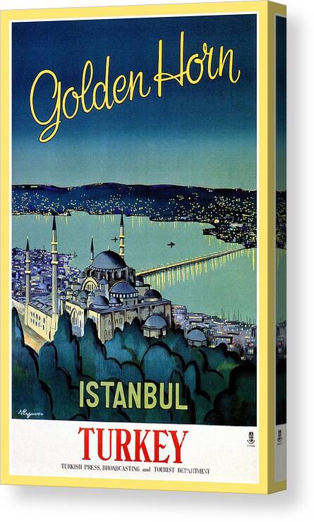 Vintage Canvas Print featuring the digital art Vintage Golden Horn Istanbul Turkey travel by Heidi De Leeuw