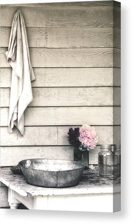 Vintage Canvas Print featuring the photograph Vintage Peony and Hand Wash Basin by Julie Palencia