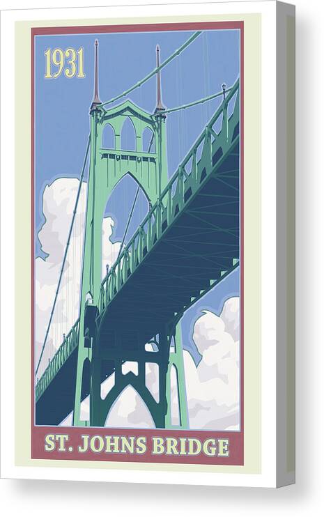 Oregon Canvas Print featuring the digital art Vintage St. Johns Bridge Travel Poster by Mitch Frey