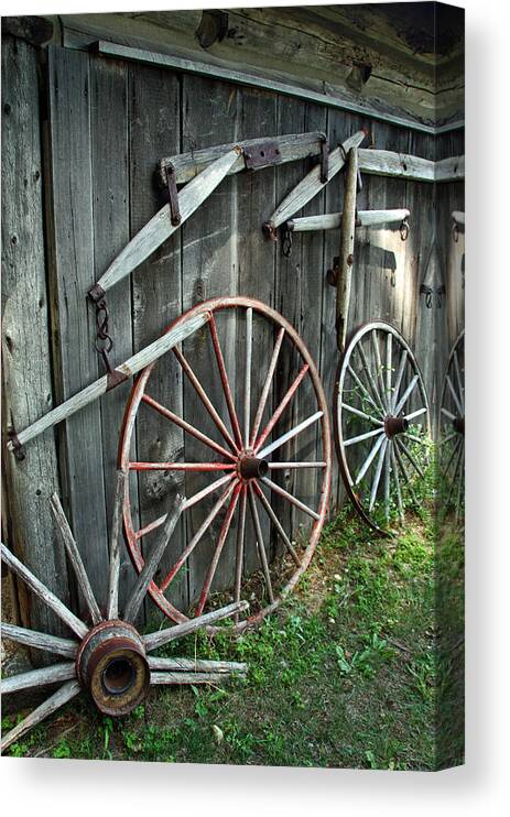 Wagon Canvas Print featuring the photograph Wagon Wheels by Joanne Coyle
