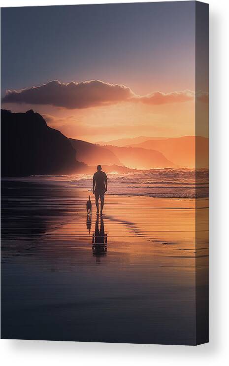 Dog Canvas Print featuring the photograph Walking the dog by Mikel Martinez de Osaba