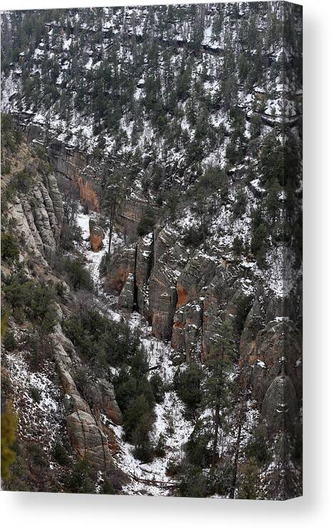 Arizona Canvas Print featuring the photograph Walnut Canyon in Flagstaff in Winter 4 by Mary Bedy