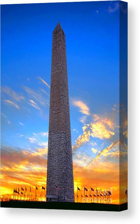 Washington Canvas Print featuring the photograph Washington Monument at Sunset by Olivier Le Queinec