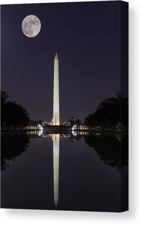 Washington Monument Canvas Print featuring the photograph Washington Monument Moon Rise by Dennis Kowalewski