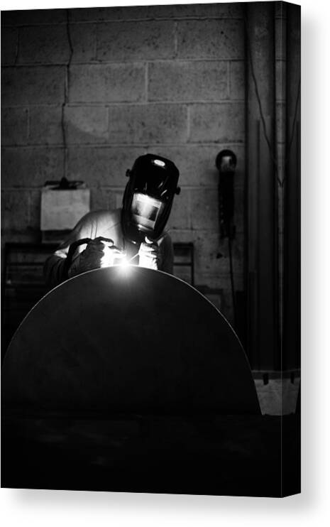 Leaning Piano Canvas Print featuring the photograph Welder - Brooklyn - 2015 by Stephen Russell Shilling