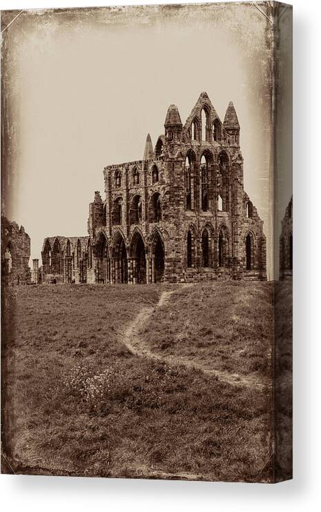 B&w Canvas Print featuring the photograph Whitby Abbey, Antiqued by Emily M Wilson