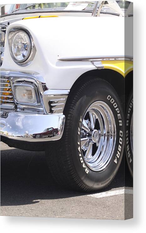 White Canvas Print featuring the photograph White and Yellow Classic Chevy by Jeff Floyd CA