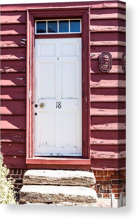 Annapolis Canvas Print featuring the photograph White Door and Peach Wall by Thomas Marchessault