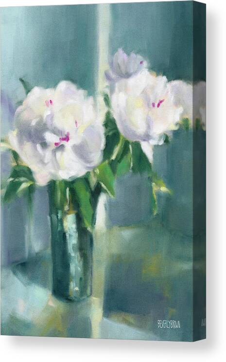 Floral Canvas Print featuring the painting White Peonies by Beverly Brown
