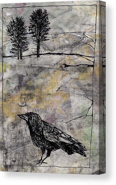 Crow Canvas Print featuring the drawing Whole Cloth Crow by Diana Ludwig