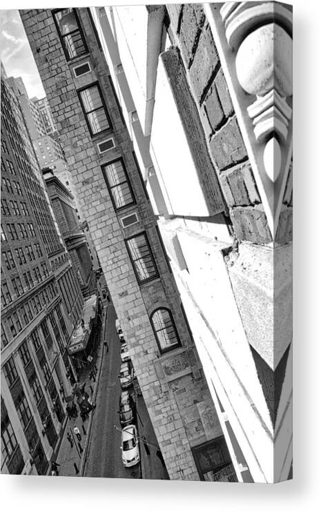 Black And White Photo Manhattan Canvas Print featuring the photograph Windows on Wall Street  NYC by Joan Reese