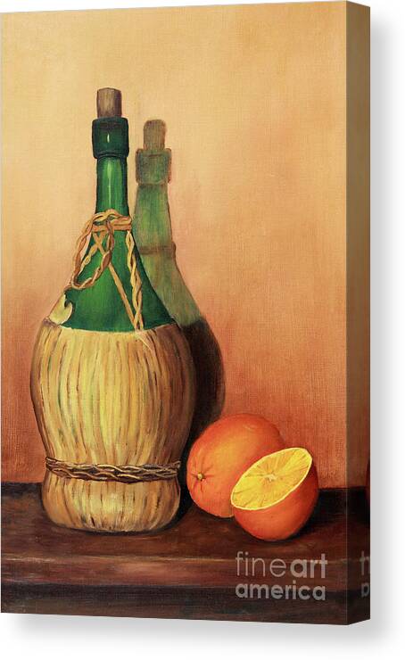 Wine Canvas Print featuring the painting Wine and Oranges by Pattie Calfy