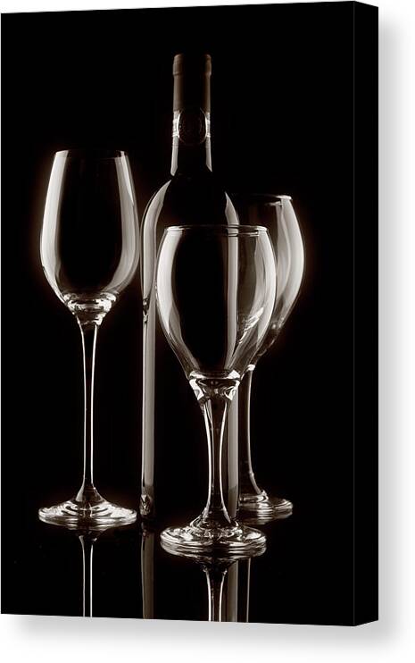 Alcohol Canvas Print featuring the photograph Wine Bottle and Wineglasses Silhouette II by Tom Mc Nemar