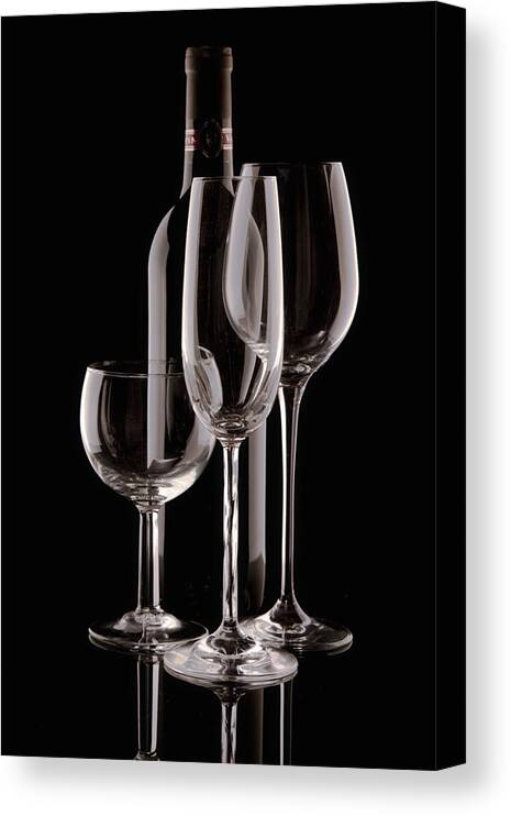 Wine Canvas Print featuring the photograph Wine Bottle and Wineglasses Silhouette by Tom Mc Nemar