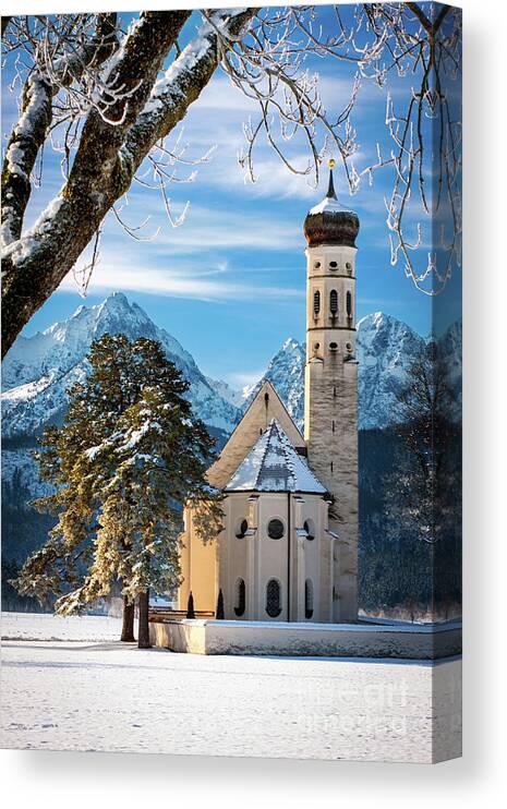 Bavaria Canvas Print featuring the photograph Winter Church in Bavaria by Brian Jannsen
