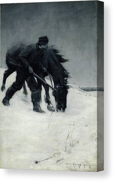 Frank Stick (1884-1966) Winter Hunter (1906) Canvas Print featuring the painting Winter Hunter by Frank Stick