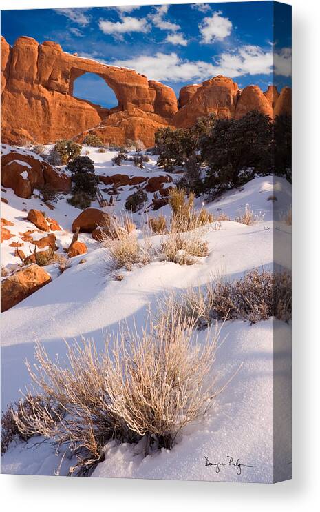Skyline Arch Canvas Print featuring the photograph Winter Morning at Arches National Park by Douglas Pulsipher