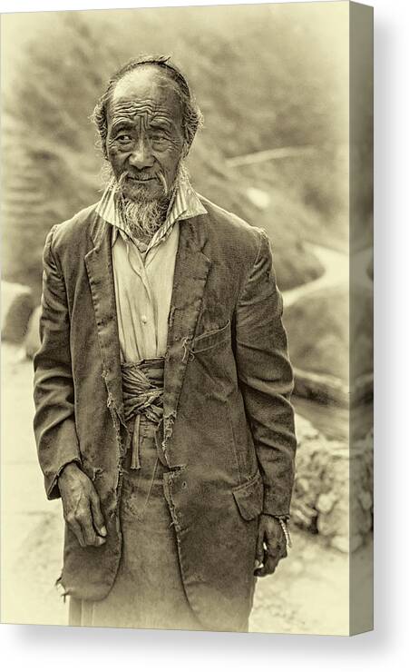 Tibetan Canvas Print featuring the photograph Wisdom - A Year Later - Sepia by Steve Harrington