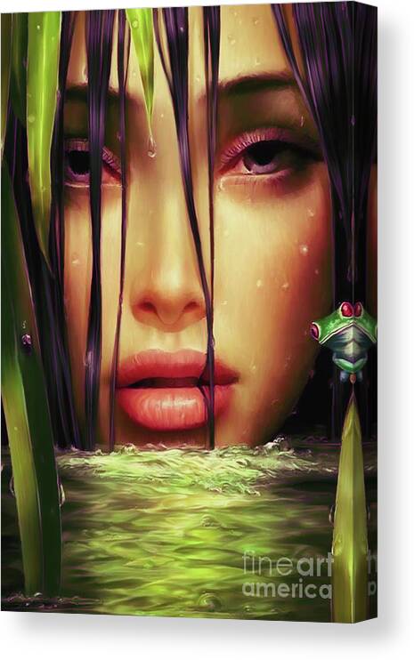 Surreal Canvas Print featuring the painting Woman in the lake by Gull G