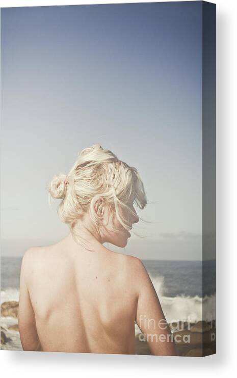 People Canvas Print featuring the photograph Woman relaxing on the beach by Jorgo Photography