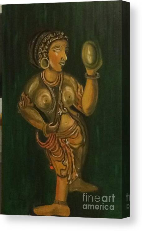 Painting Of Sculptures Canvas Print featuring the painting Woman with a mirror sculpture by Brindha Naveen