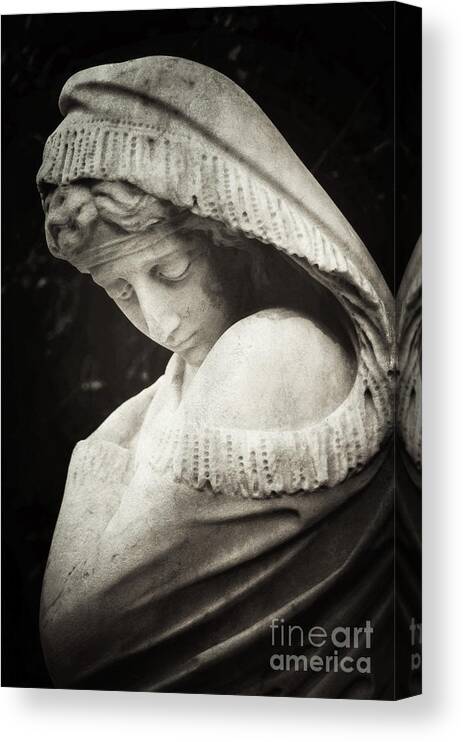 Statue Canvas Print featuring the photograph Woman with bowed head by Debra Fedchin