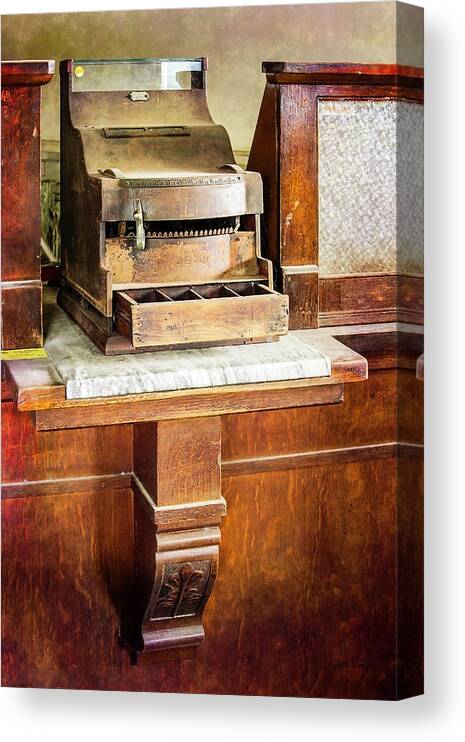 Wood Canvas Print featuring the photograph Wooden Bank Cash Register by Betty Denise