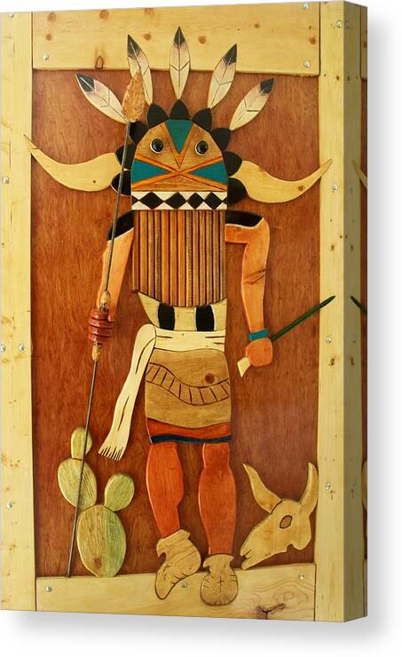Wooden Art Canvas Print featuring the painting Wooden Kachina Door by Patrick Trotter