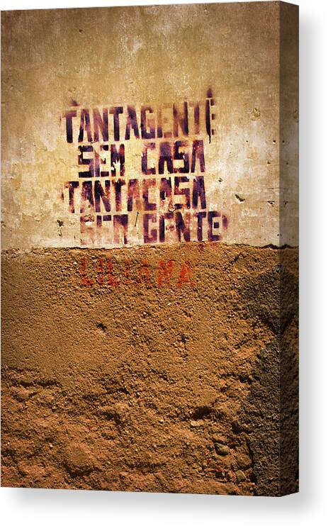 Wall Canvas Print featuring the photograph Words painted on Yellow Wall by Carlos Caetano