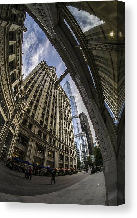 Trump Tower Canvas Print featuring the photograph Wrigley and Trump a fisheye view by Sven Brogren