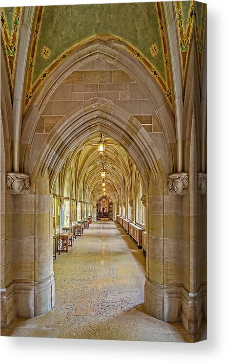 Yale University Canvas Print featuring the photograph Yale University Cloister Hallway by Susan Candelario