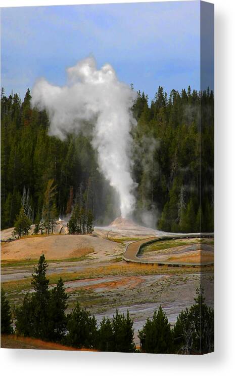 Yellowstone Canvas Print featuring the photograph Yellowstone Park WY - Geyser letting off steam by Alexandra Till