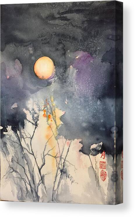 Landscape Yin Moon Canvas Print featuring the painting Yin Time by Caroline Patrick