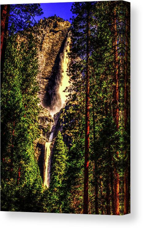 California Canvas Print featuring the photograph Yosemite Falls Framed by Ponderosa Pines by Roger Passman