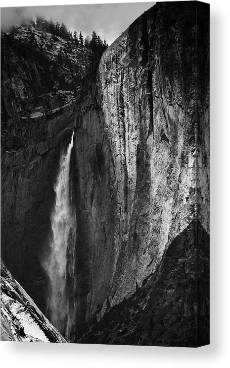 Yosemite National Park Canvas Print featuring the photograph Yosemite Falls Shadows Black White by Kyle Hanson