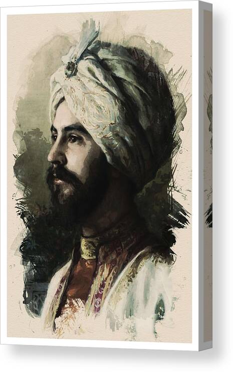 Man Canvas Print featuring the painting Young Faces from the past Series by Adam Asar, No 159 by Celestial Images