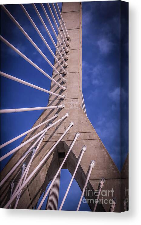 Urban Canvas Print featuring the photograph Zakim bridge in Boston detail 1 by Claudia M Photography